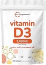 Micro Ingredients Vitamin D3 5.000 IE, 500 Softgels against 124; Virgin Kokosolie • 124; Cholecalciferol Form • 124; Knogleben, Immun & Heart Support • 124; Let at synke, Non- GMO