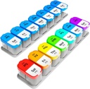 Ekstra store ugentlige piller Organizer sæt - 2 XL Vitamin Indehavere med 7 Aftagelige AM PM Compartments - Pålidelig Medicin Dispenser til hjem og rejser, Transportable Supplement Container, Rainbow & Blue / White