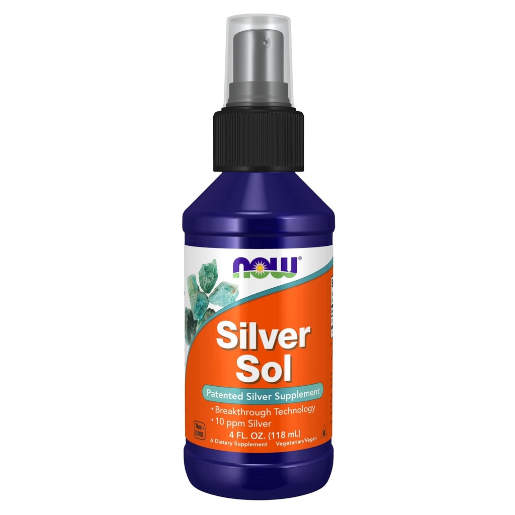 Now Foods Kosttilskud, sølv Sol 10 PPM med elementært sølv og deioniseret vand, flydende, 4 -Ounce