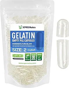 XPRS Nutra Størrelse 2 Tomme kapsler - 500 Tomme Tomme Gelatine kapsler - Piller selv Capsule Fyldning - Pure Bovin Pille Gel Caps for Do- It- Yourself Kosttilskud