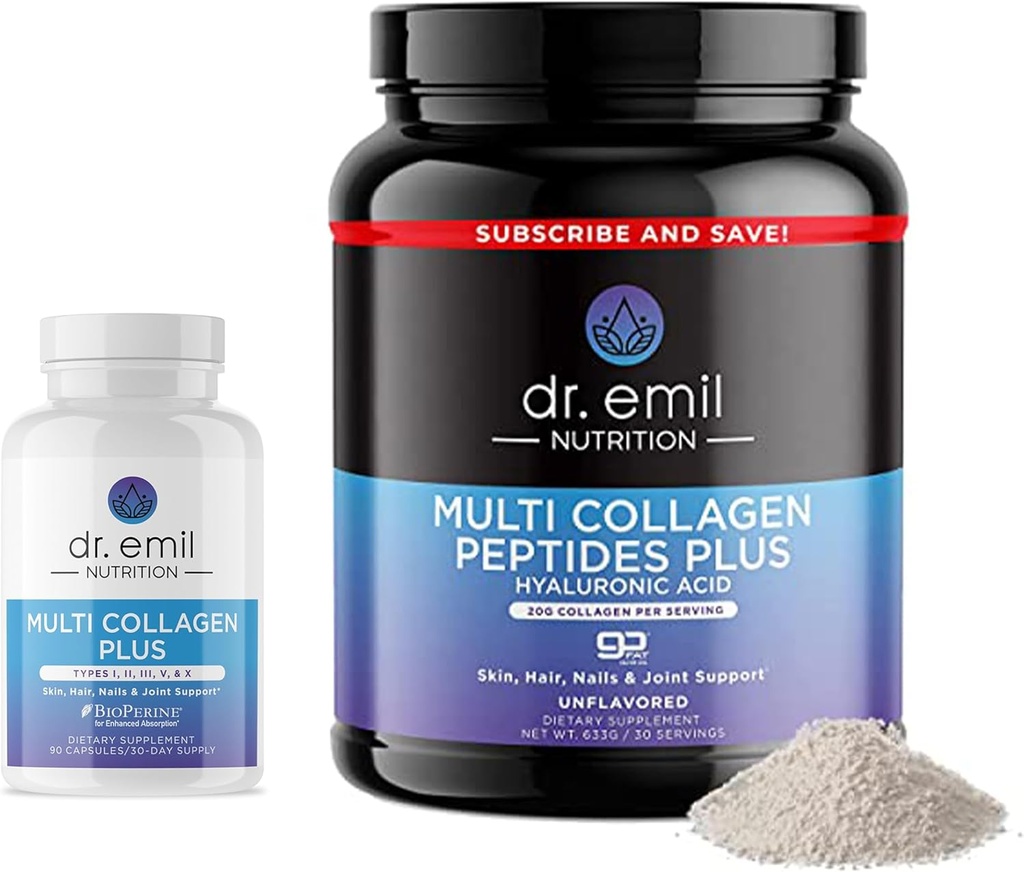 DR. Formand EMIL- NETRION Komplet Multi Collagen Bundle - Double The Collagen & Double The Hår, Hud & Nails Fordele - Collagen Peptide Pills & Collagen Powder Bundle (30 Servere)