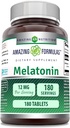 Amazing Formulas Melatonin Supplement: 124; Unflavored • 124; 12 Mg Per Serving • 124; 180 tabletter • 124; Non- GMO • 124; Gluten- Free • 124; Fremstillet i USA