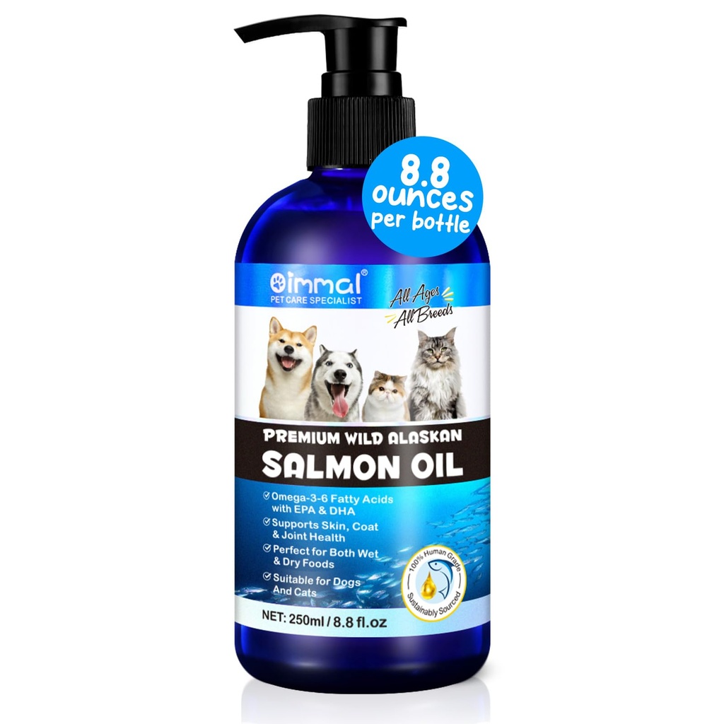 Alaska Salmon Oil for Dogs & Cats (8.8 oz) - Pure Omega 3 Fish Oil med Omega 6 Fedtsyrer, EPA & DHA - Anti- inflammation for Dogs Hud og Coat - Natural Pet Joint, Immun, Brian & Heart Supplement