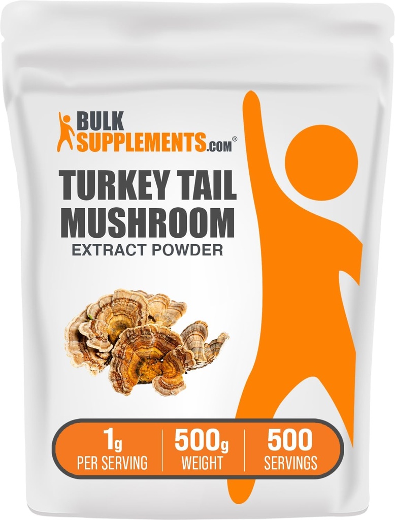 BulkSupplements.com Tyrkiet Tail Mushroom Extract Powder - Coriolus Versicolor Extract, Mushroom Supplement - Vegan & Gluten Free, 1g per Serving, 500g (1.1 lbs) (Pack of 1)