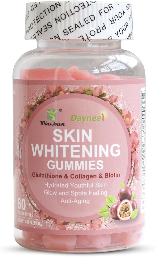 Skin Whitening Gummies, med Glutathion, Collagen og Bioth, Hydrated Yellow Skin, Glow og Spots Fading, Anti- Aging, 60 Greve