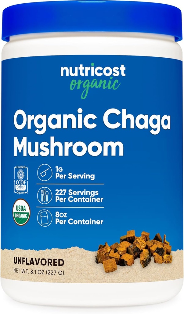 Nutricost 100% Organic Chaga Mushroom Powder 8oz (227 Servere) - Certificeret USDA Organic, Gluten Free & Non- GMO