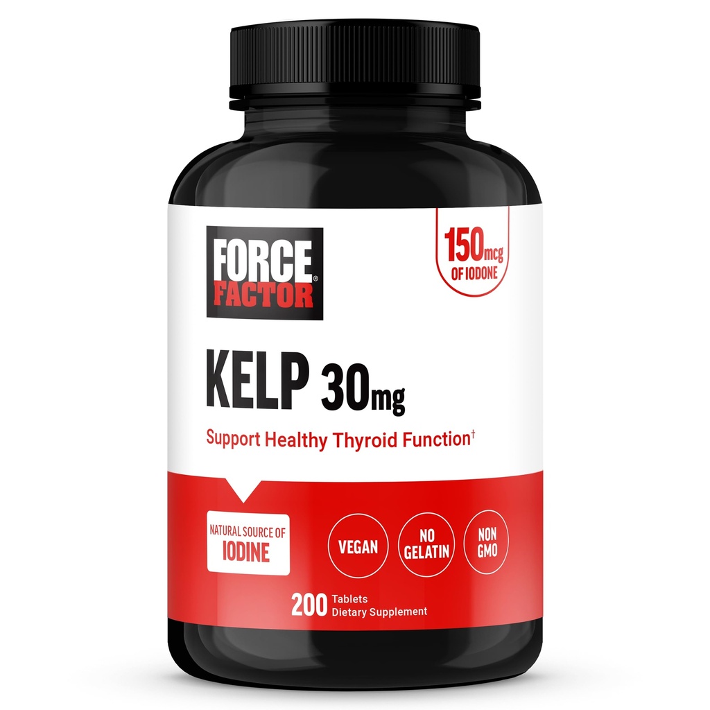 FORCE FACTOR Kelp til jod fra Organic Kelp til støtte Thyroid Sundhed, Styrke Immunitet, og fordøjelse, Vegan, Ingen Gelatine, Non- GMO 150mcg, 200 tabletter