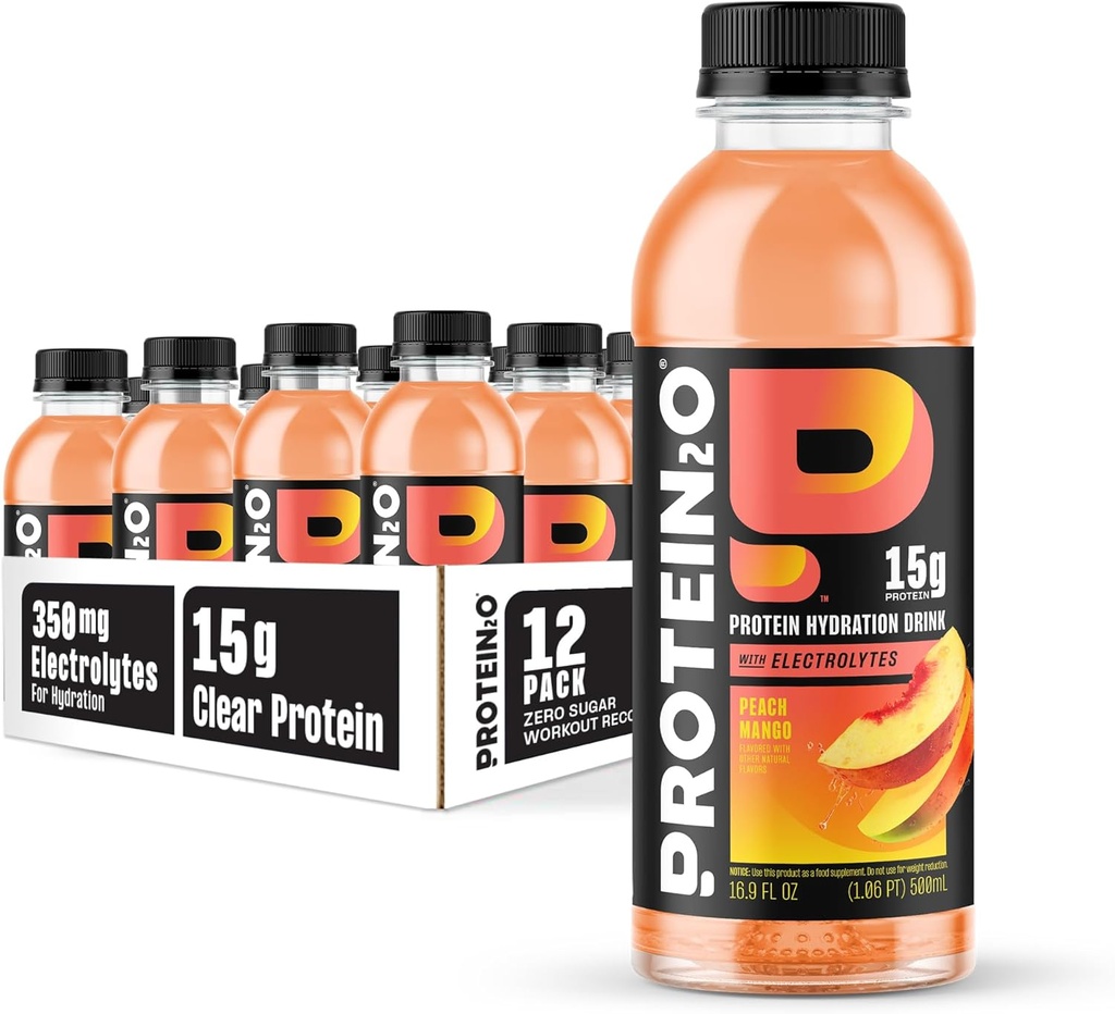 Protein2o 15g Whey Protein Infunded Water, Peach Mango, 16,9 Oz Flaske (pakke med 12)
