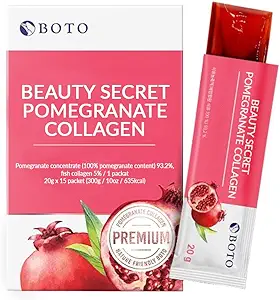 BOTO Beauty Secret Pomegranate Collagen 20g - Koreansk Beauty Collagen Jelly Stick, Low Molecular Fish Collagen, Pomegranate Flavored - Pakninger af 15