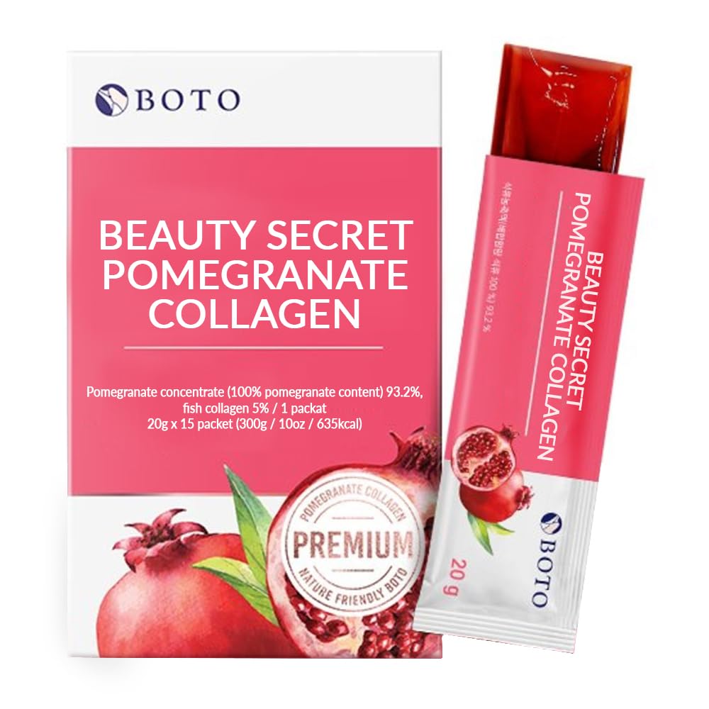 BOTO Beauty Secret Pomegranate Collagen 20g - Koreansk Beauty Collagen Jelly Stick, Low Molecular Fish Collagen, Pomegranate Flavored - Pakninger af 15