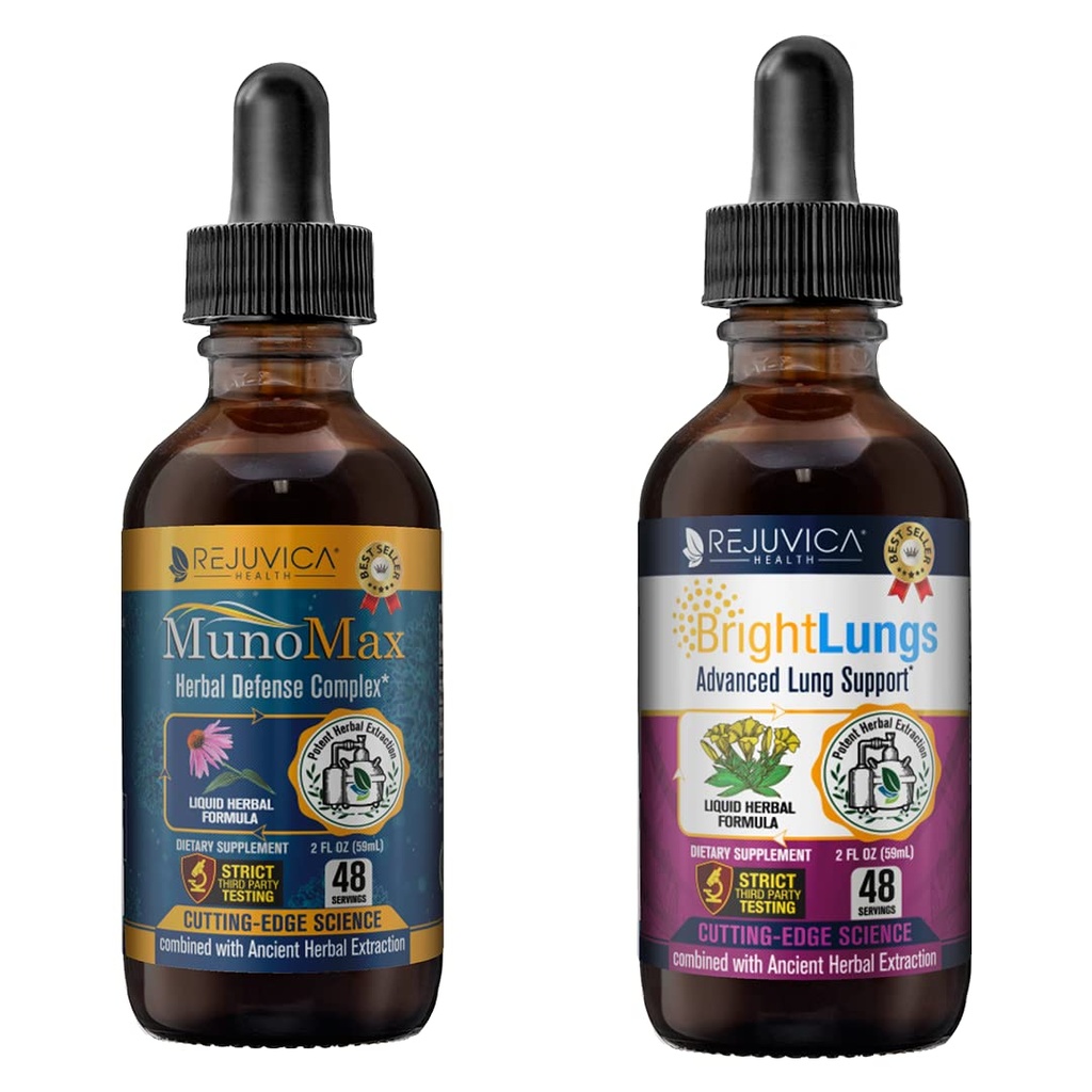 MunoMax & Bright Lungs - Avanceret immunforsvar & Lung Support - Flydende levering til bedre absorption - Elderberry, Lobelia, Echinacea, gurkemeje, & mere!