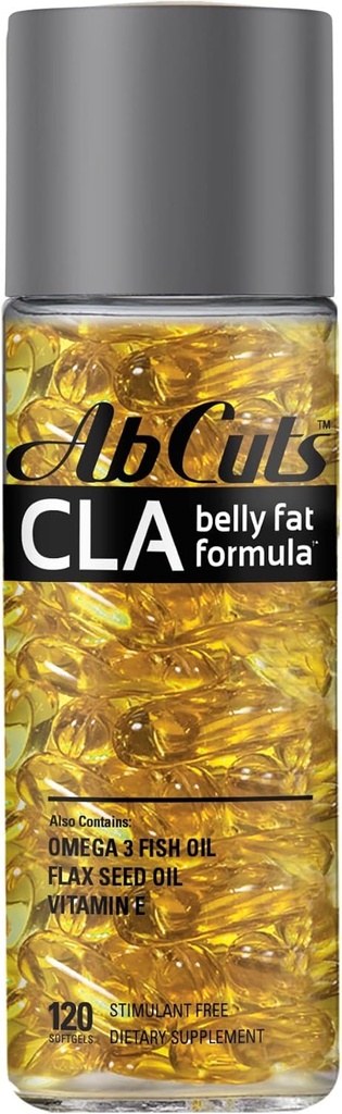 CLA Belly Fat Formel - 120 Easy- to- Swallow Softels - Omega 3 Fish Oil, Flaxseed Oil and Vitamin E - Hjælper med at øge Antioxidant Supply og Sund Kropskomposition