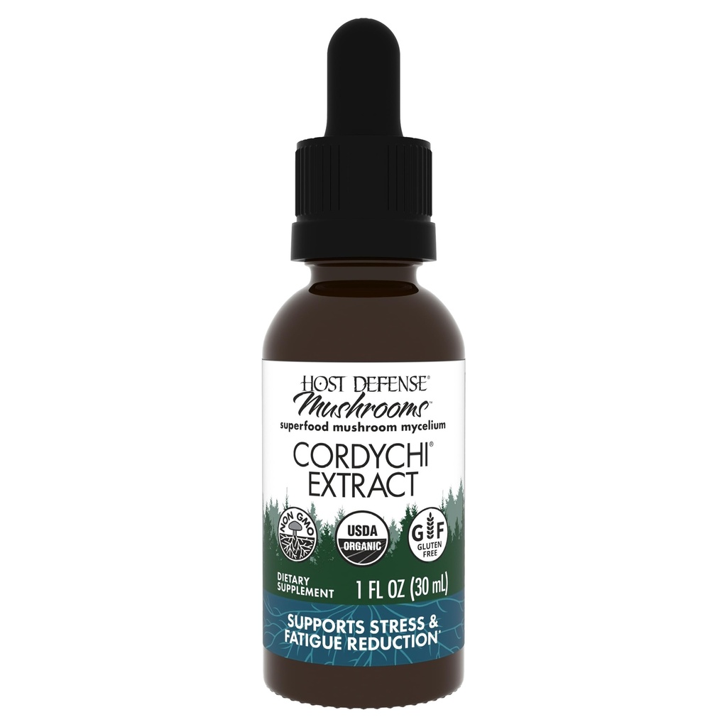 Host Defense CordyChi Extract - Energi & immunforsvar Support - Cordyceps & Reishi Mushroom Supplement for afslapning & Respiratory Support - Støtte mod træthed - 1 fl oz (30 Servere) *
