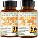 Glucosamin Chondroitin MSM med hydrolyseret collagen peptider - Fælles Support Supplement med Quercetin, Bromelain & Boswellia Extract - Collagen piller til hår hud negle - FSA berettiget 2 Pack