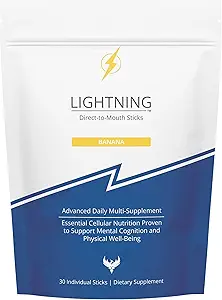 Lightning Daily Multivitamin Supplement - Vitaminer og mineraler til mental funktion, energistøtte, og fysisk velvære - Direct- to- mund, 30 sticks - Banan