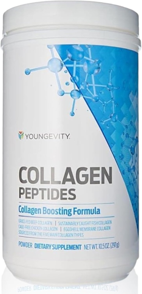 Youngevity Multi- Collagen Peptider Pulver med Fulvic Pulver - Hydrolyzed Grass- Fed, Marine, Kylling, & Eggshell Membrane Kollagen - Hår, Hud, Nails, Fælles, Ben Support - I, II, III, V, X - 11.4 oz