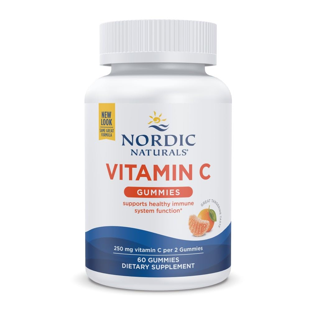 Nordic Naturals Vitamin C Gummies, Tart Tangerine - 60 Gummies - 250 mg C-vitamin - immunforsvar, Antioxidant Protection, Child Growth & Development - Non- GMO, Vegan - 30 Servere