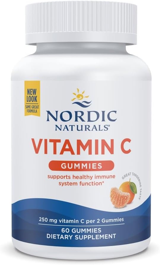 Nordic Naturals Vitamin C Gummies, Tart Tangerine - 60 Gummies - 250 mg C-vitamin - immunforsvar, Antioxidant Protection, Child Growth & Development - Non- GMO, Vegan - 30 Servere