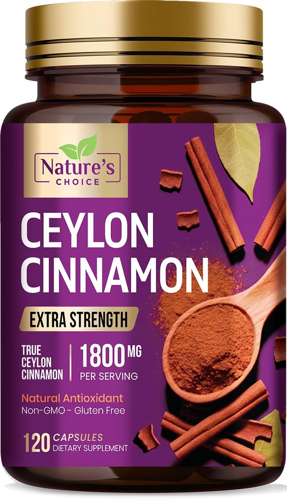 Ceylon Cinnamon Capsules 1800mg - Certificeret økologisk kanel, Flasket i USA, og Pure Extra Strength Ceylon Cinnamon Supplement, Antioxidant Pills, Non-GMO & Gluten Free, Sugar Free - 120 Kapsler