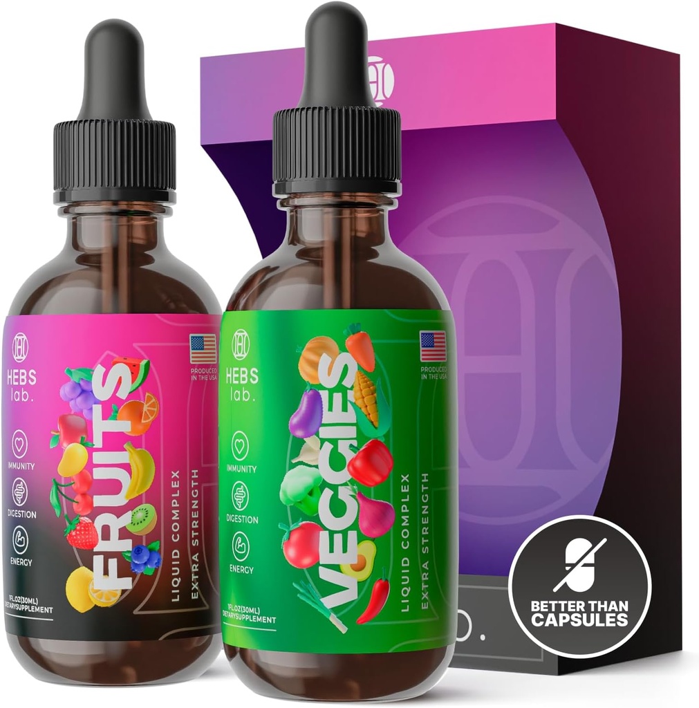 Multivitamin Frugt og Grøntsager Kosttilskud - Energitilskud & Vitamin Immun Booster - Flydende Multivitaminer til kvinder & mænd - Frugt og grøntsager supplement - Made in USA - 2 Pack