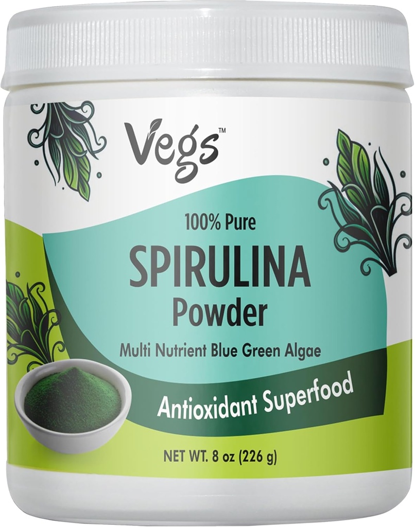 Organic Spirulina Powder - Blå Grøn Alger Plant- baseret Superfood Blend - Antioxidant-Rich med chlorophyll, Vitamin & Min til Cleansing, Energi & Immunitet Support - Vegan, Non- GMO - 8 oz