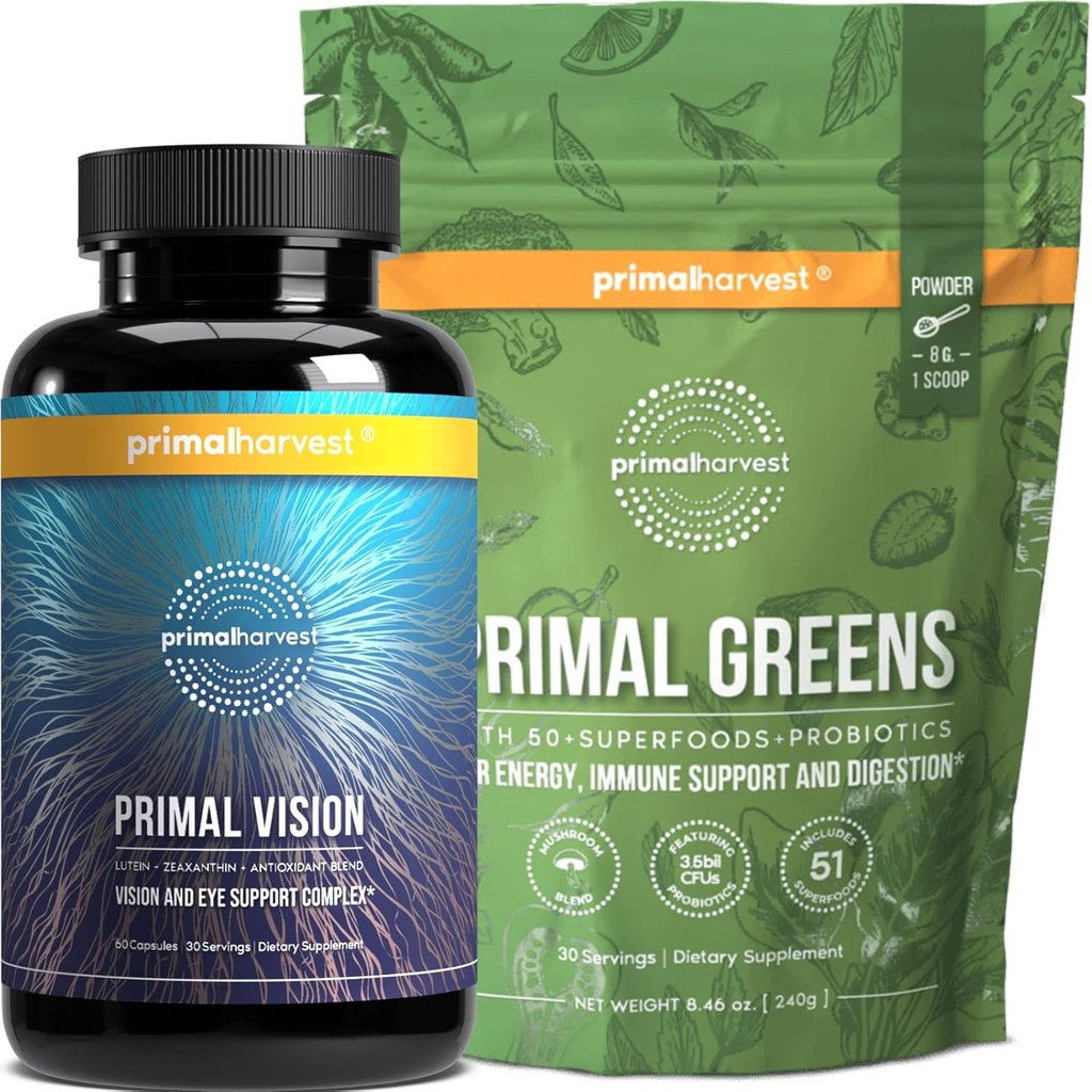 Primær høst Grønne pulver & Vision Kosttilskud til kvinder og mænd Vision og Øjenstøtte Kompleks med Lutein, Zeaxanthin Bundle