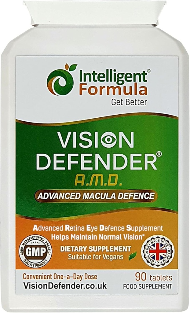 Vision Defender AMD AREDS2 Eye Vitamin - Exact AREDS 2 Formel med Lutein & Zeaxanthin, Vitamin C & E, Zink 25 mg & Copper - En gang daglig Vegansk Eye Health Supplement, 90 tabletter