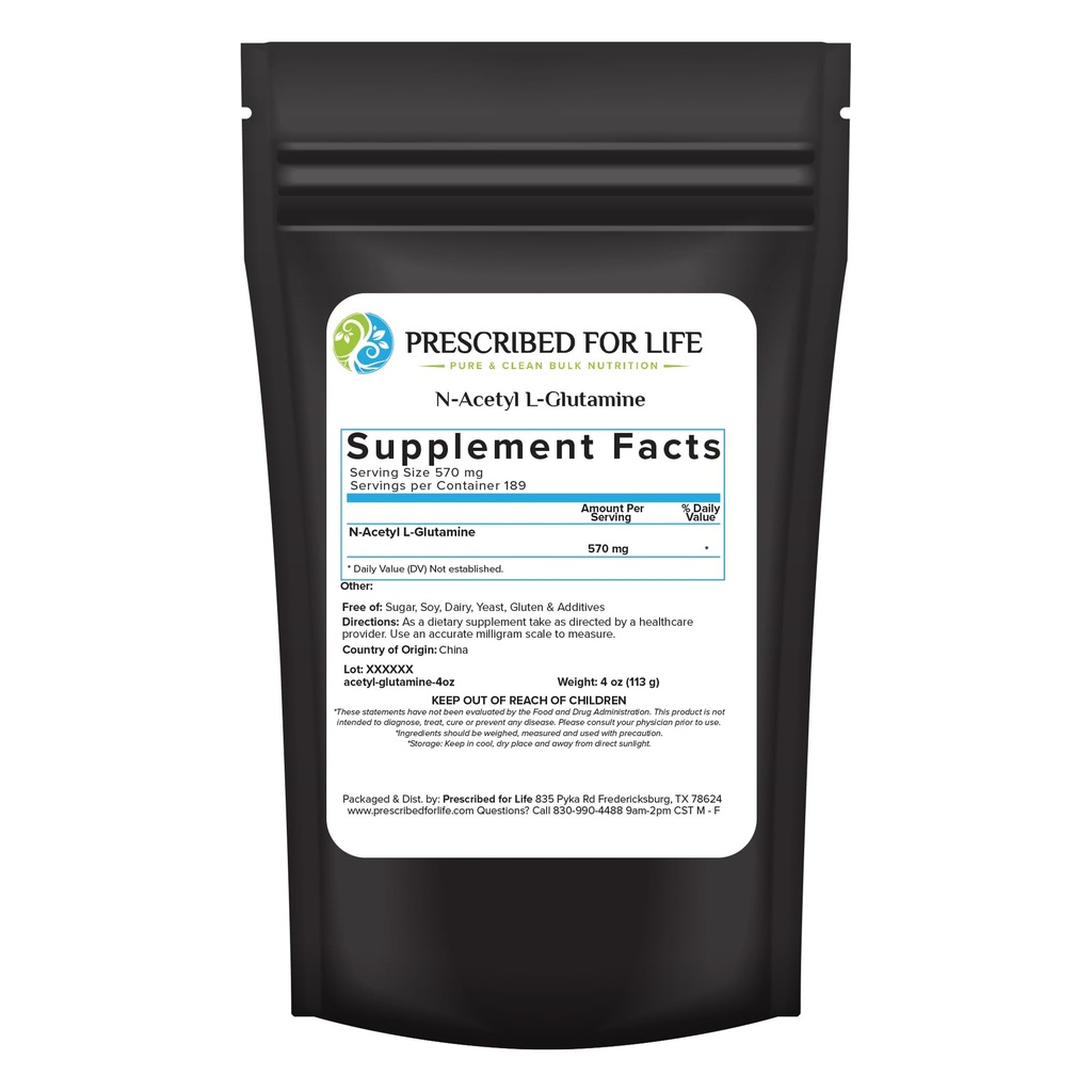 Præskrevet for liv N Acetyl L Glutamin Pulver, Pure L Glutamin Aminosyrer Supplement (4oz / 113g)