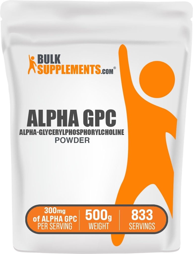 BulkSupplements.com Alpha GPC Powder - Cholin Kosttilskud, Alpha GPC 300mg - Unflavored & Gluten Free, 600mg per Serving, 500g (1.1 lbs) (Pack of 1)