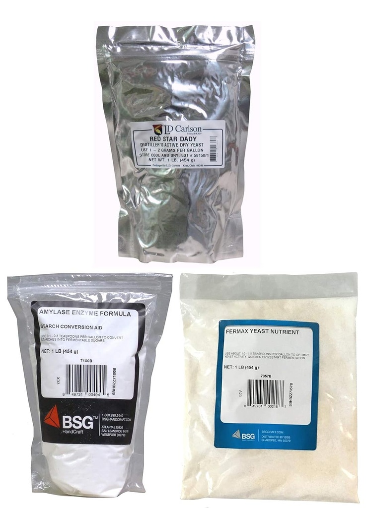 1 LB Amylase Enzyme - 1lb DADY Distillers Yeast - 1lb Fermax Nutrient