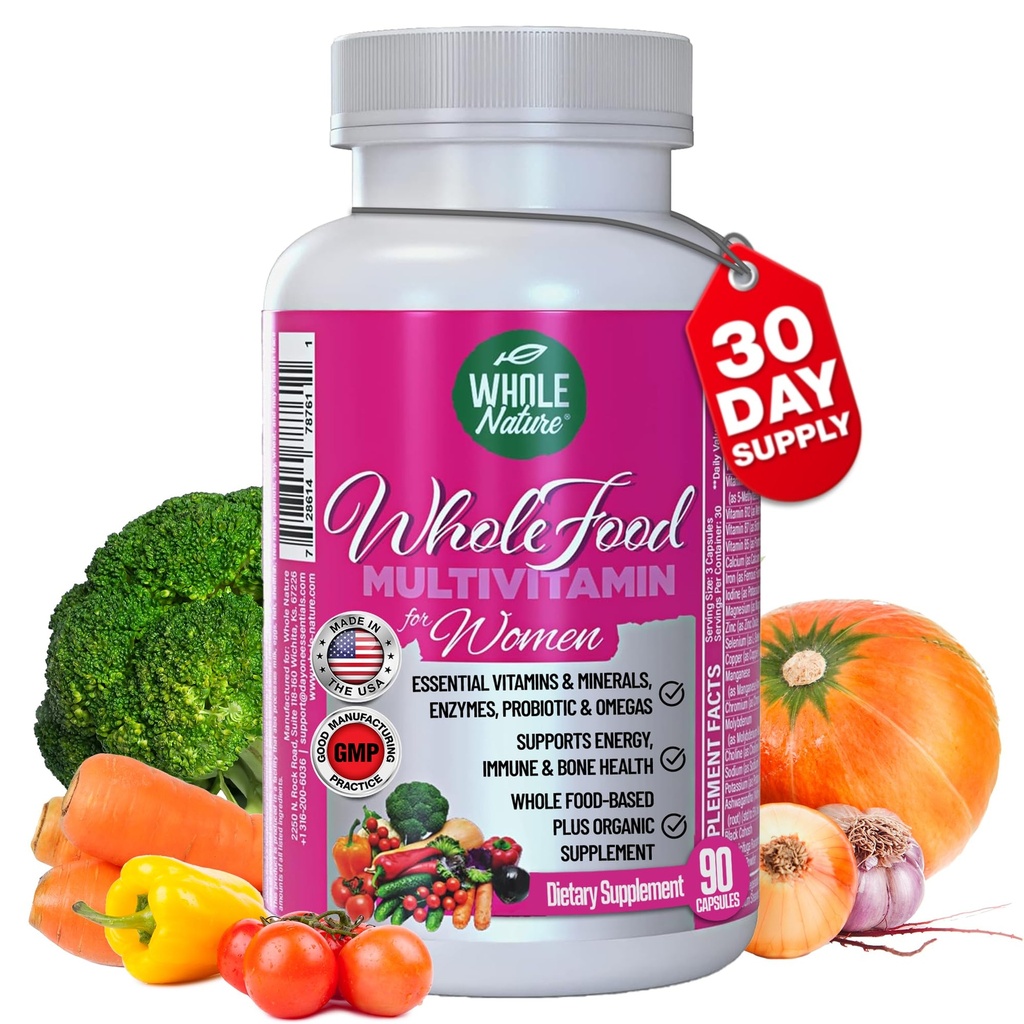 Hele fødevarer Multivitamin til kvinder Kvinder Multi Vitamin med Folate, B12 Methyl, Vitamin, Min, Probiotika og Omegas, Vegan, Non GMO- 90 Kapsler (1) (1)