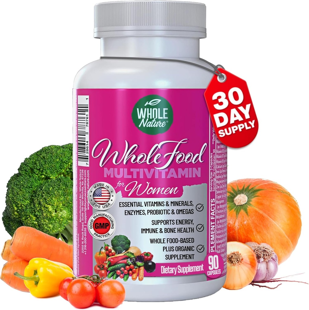Hele fødevarer Multivitamin til kvinder Kvinder Multi Vitamin med Folate, B12 Methyl, Vitamin, Min, Probiotika og Omegas, Vegan, Non GMO- 90 Kapsler (1) (1)