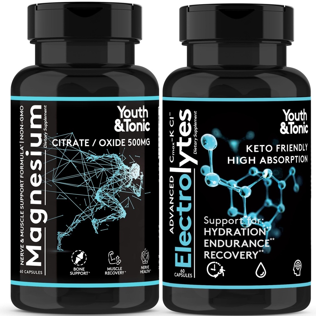 2pk| High Absorption Magnesium Complex + Electrolytes Pills - Mag Minerals Vitamins | Premium Magnesium Citrate Oxide Supplement for Leg Cramps Sore Muscle Bone Support Endurance Recovery Nerve Health
