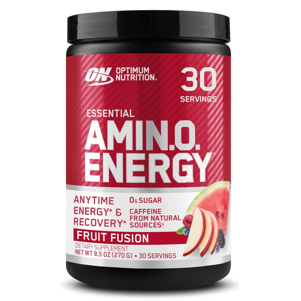 Optimum Nutrition Amino Energy - Pre Workout med grøn te, BCAA, Aminosyrer, Keto Friendly, Green Coffee Extract, Energy Powder - Frugt Fusion, 30 Servering (Packaging May Vary)