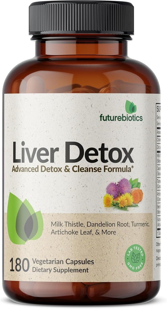 Futurebiotika lever Detox avanceret Detox & Rense Formel understøtter sund lever funktion med mælk tidsel, Mælkebøtte Root, gurkemeje Artiskoke Leaf, & Mere, Non- GMO, 180 vegetariske kapsler