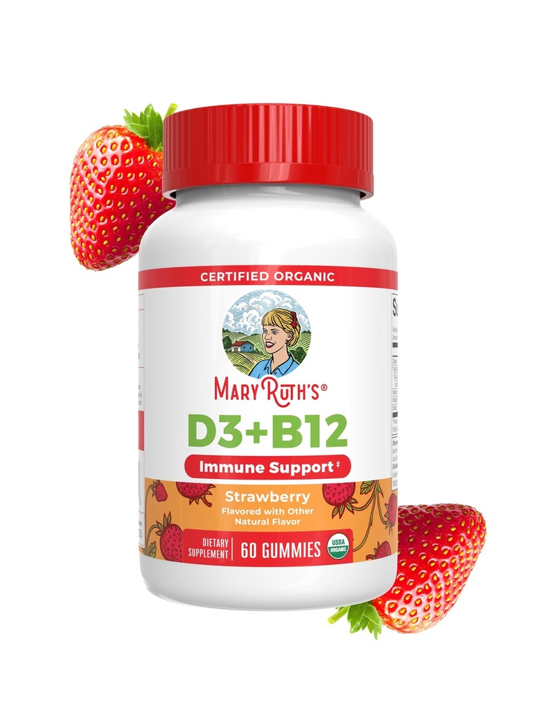 MaryRuth Organics Vitamin D3 B12 Gummies Б124; USDA Organic Measures 124; 2 Months Supply Б124; Vitamin D & B12 Vitamin Kosttilskud til voksne & Kids Б124; Knogleresultaterne 124; Sund energi Levels Б124; Non- GMO Б124; 60 Servering
