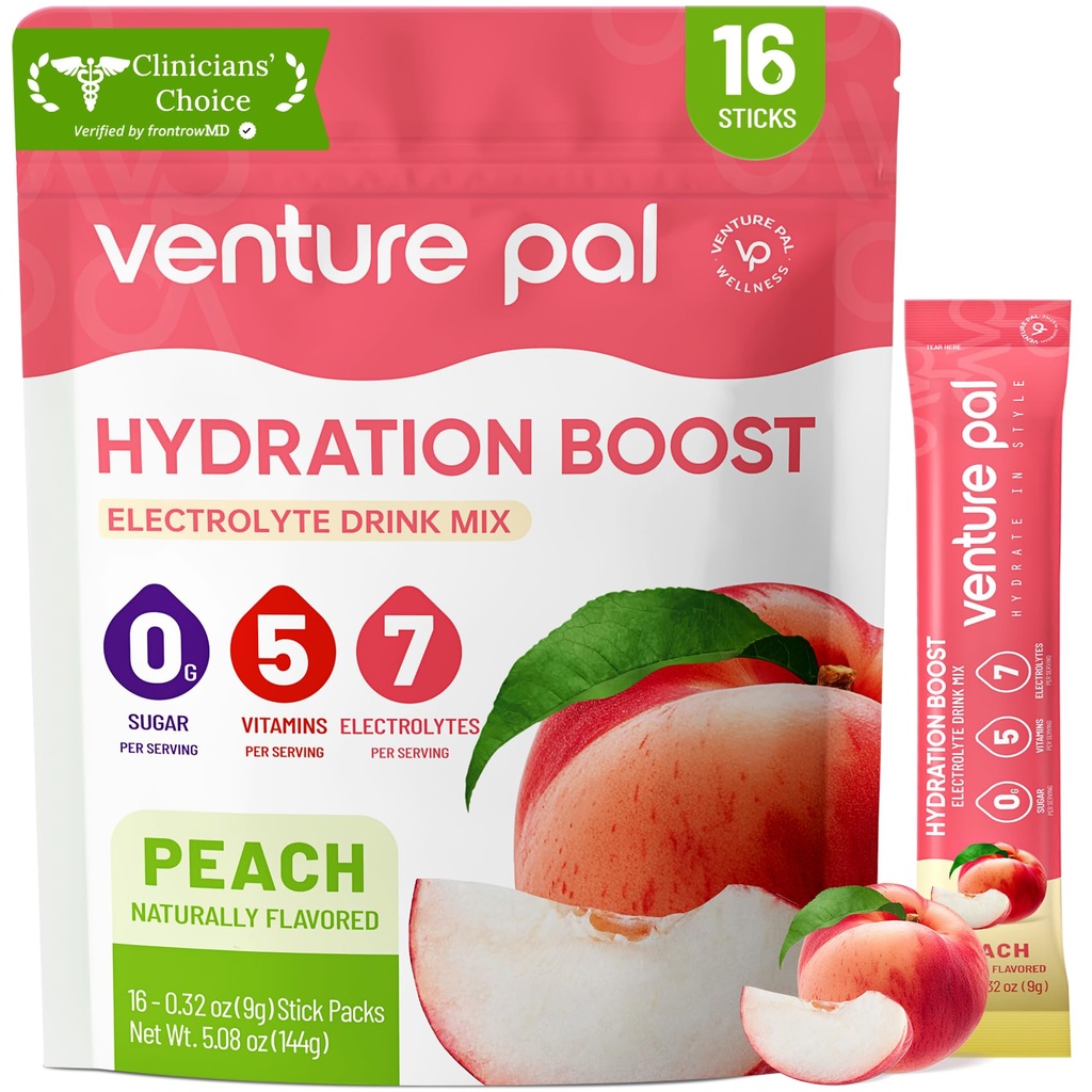 Venture Pal Sugar Free Electrolyte Powder Packets - Flydende Daily IV Hydration Packets # 124; Elektrolytes Drink Mix med 5 Vitamin & 7 Electrolytes # 124; Keto Friendly # 124; Non- GMO # 124; Certified Vegan # 124; 16 Sticks