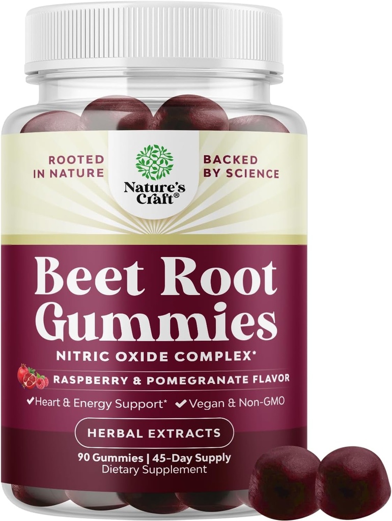 Flow Boosting Beet Root Gummies - Opmuntrende Beet Gummies for voksne Nitroxide Energy & Heart Health Support med Grapeed Pomegranate & Vitamin B12 - Vegan non-GMO & Gluten Free (45 Servere)