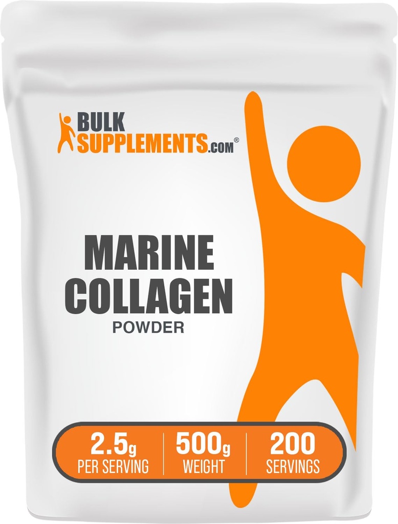 BulkSupplements.com Marine Collagen Powder - Marine Collagen Peptider Supplement, for hår, hud, & negle - Hydyrolyzed & Gluten Free, 2,5 g per Serving, 500g (1.1 lbs) (Pack of 1)