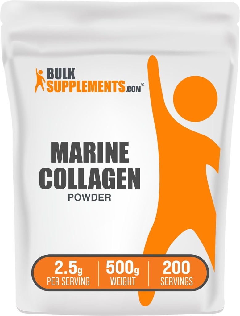 BulkSupplements.com Marine Collagen Powder - Marine Collagen Peptider Supplement, for hår, hud, & negle - Hydyrolyzed & Gluten Free, 2,5 g per Serving, 500g (1.1 lbs) (Pack of 1)