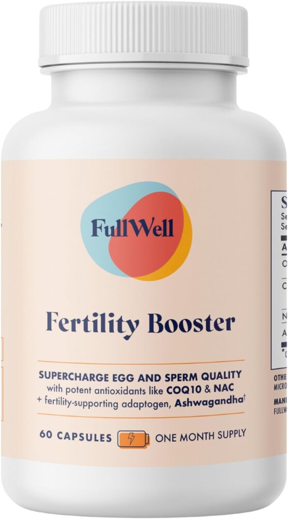 FullWell Fertility Booster for Men & Women | Conception Support for Healthy Egg Quality, Sperm Motility and Strength | Dietitian-Formulated | Ashwagandha, CoQ10 & NAC, 3rd Party Tested, 30 Servings