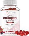 Mikroingredienser Multi Collagen Peptider, 120 Collagen Gummier Name 124; Type I, II, III, V, X Protein med biotin, Hyaluronsyre, & C-vitamin Complex