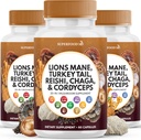 Lions Mane Mushroom Supplement with Turkey Tail Reishi Cordyceps Chaga with Marshmallow Root - 180 Count