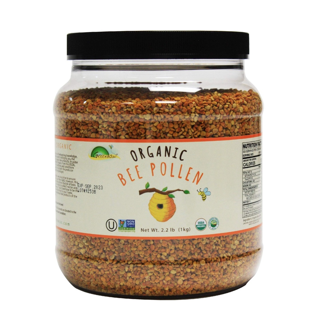 Greenbow Organic Bee Pollen - 100% USDA Certified Organic, Non-GMO, Halal, Kosher Certified, Pure & Natural Bee Pollen - Superfood pakket med proteiner, vitaminer og mineraler - Gluten Free - 1.000g