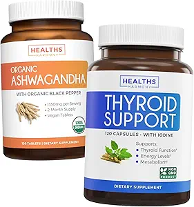 Bundle af Thyroid Support & Ashwagandha - Revive & Thrive Pack - Thyroid Support med jod (non-GMO) Forbedre energi & Organic Ashwagandha med 1350mg Ashwaganda Root Powder Per Serve