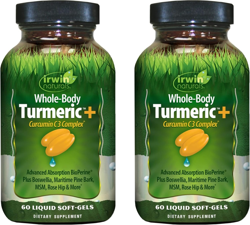 Irwin Naturals Whole Body Turmerisk + Curcumin C3 Complex - 60 Liquid Soft- Gels, Pack of 2 - Understøtter Whole- Body Wellness - 60 Total Servering