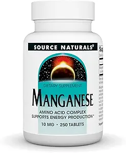 Source Naturals Manganese 10mg Aminosyrechelat Supplement - 100 tabletter (pakke med 2)