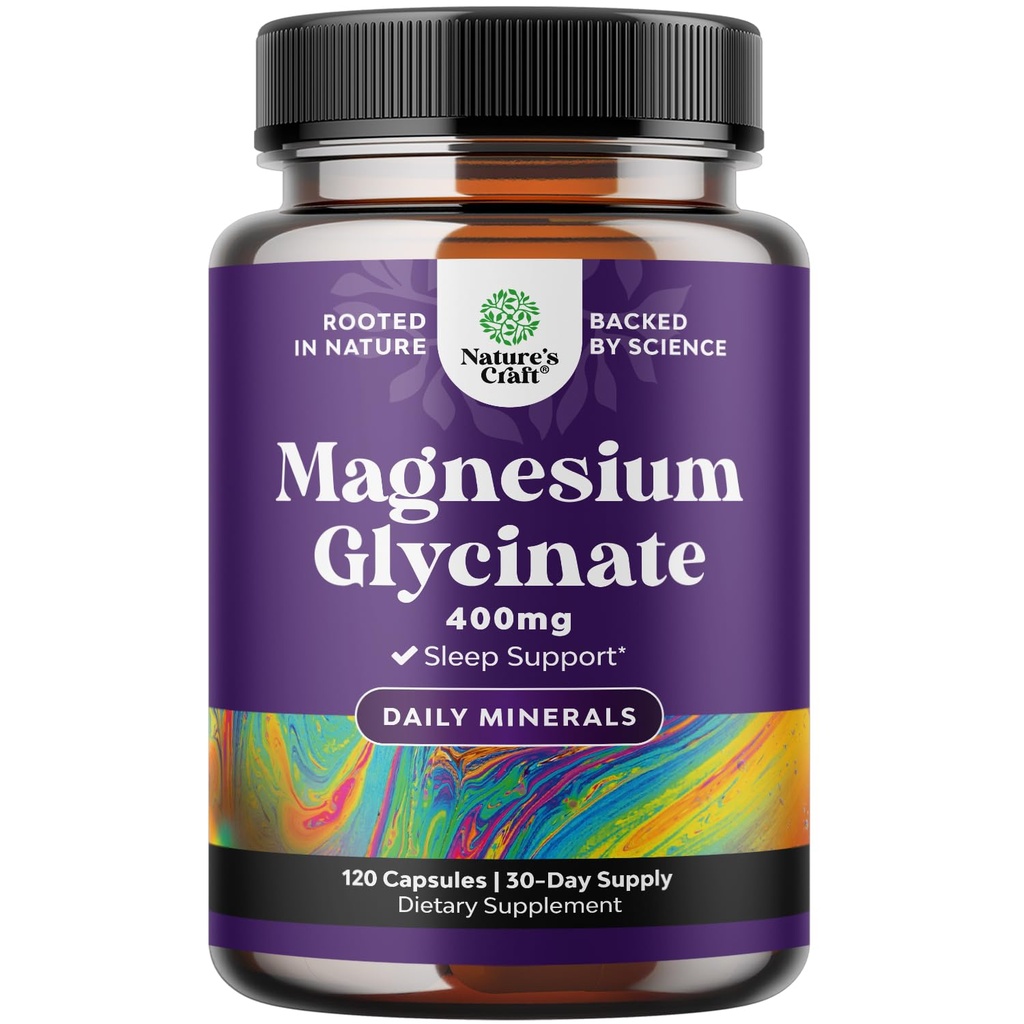 Pure Magnesium Glycinate Supplement 400mg Per Servering - Vegansk High Absorption Chelated Magnesiumkapsler til kvinder og mænd med Elemental 400mg for Mood Sleep and Relaxation Support - 120 Tæl