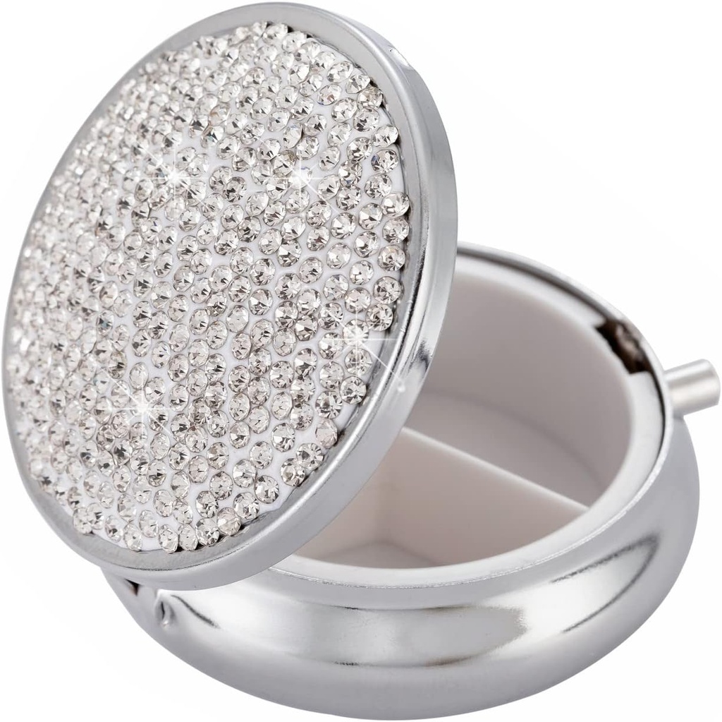 Medicin Organizer Box Pocket Pharmacy Bling Travel Pill Case Box for Purse Mini Pill Holder Organizer Lille Pill Container til Vitamin (sølv)