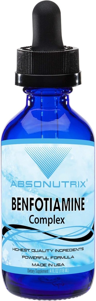 Absonutrix Benfotiamine Complex 300 mg, 4 Fl Oz Bottle, 200 Servings, High Bioavailability, Potent Ingredients, Quick Absorption, Cruelty-Free, Non-GMO, Third-Party Tested, GMP-Certified, Made in USA